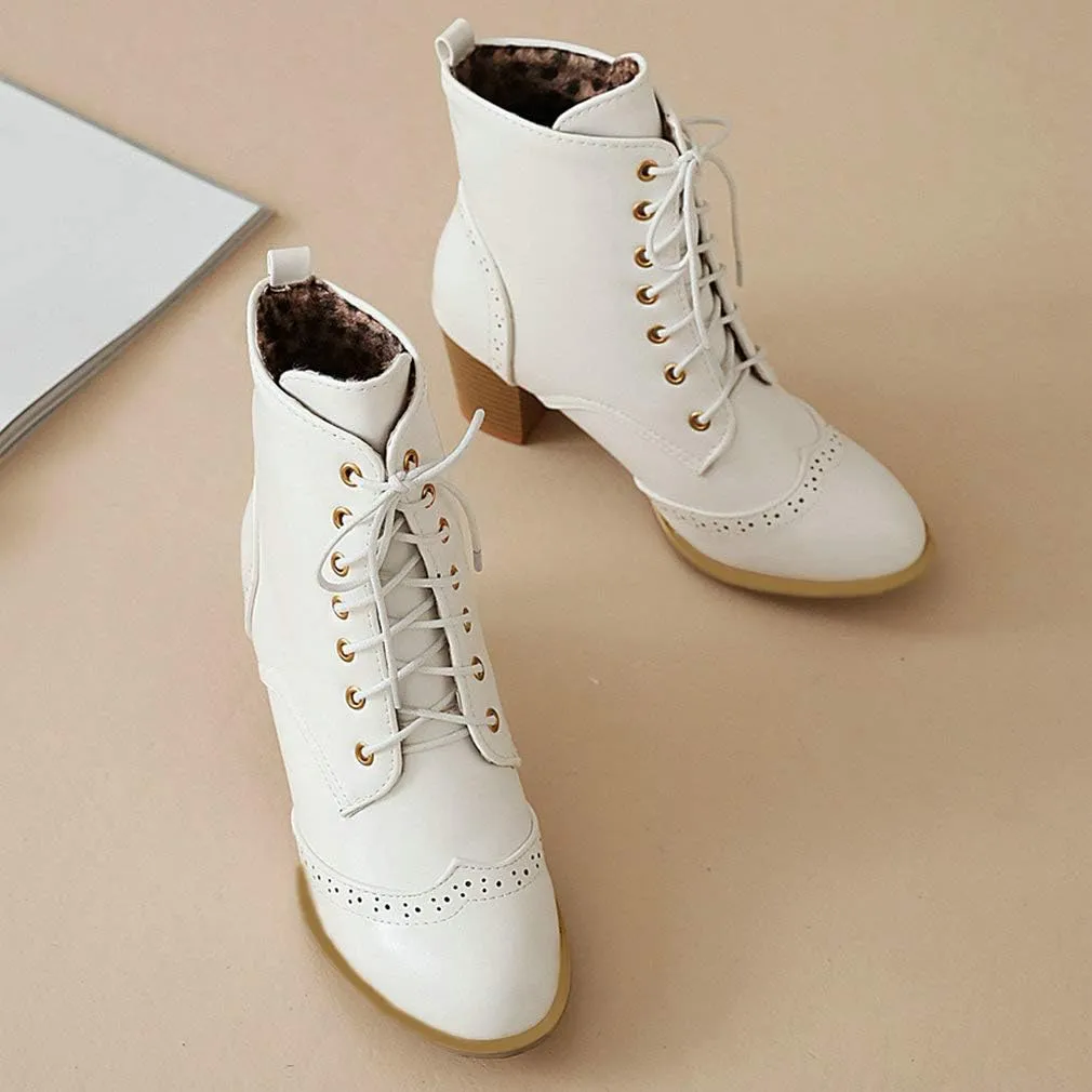 Caradise Womens Wingtip Oxford Boots Lace Up Vintage Chunky Combat Boots