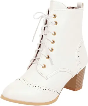 Caradise Womens Wingtip Oxford Boots Lace Up Vintage Chunky Combat Boots