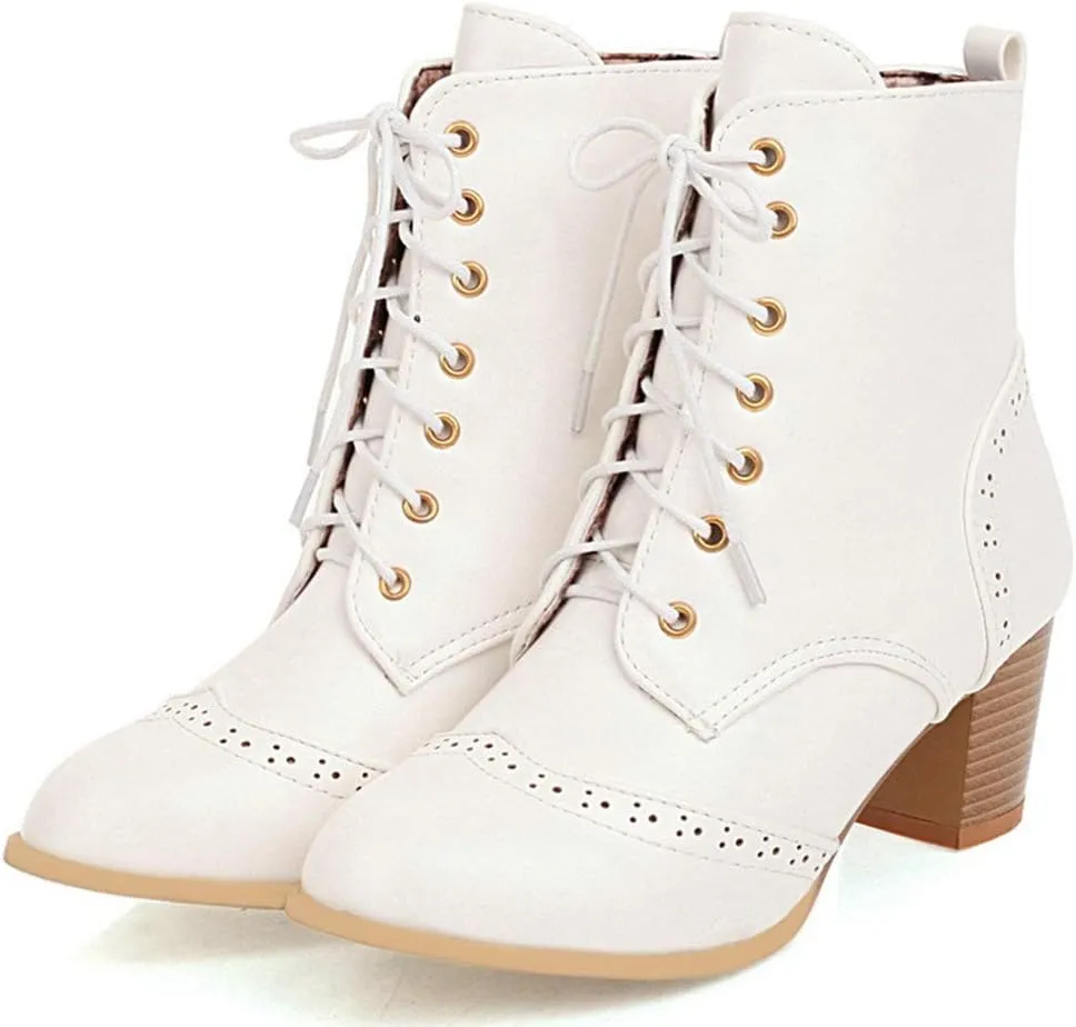 Caradise Womens Wingtip Oxford Boots Lace Up Vintage Chunky Combat Boots