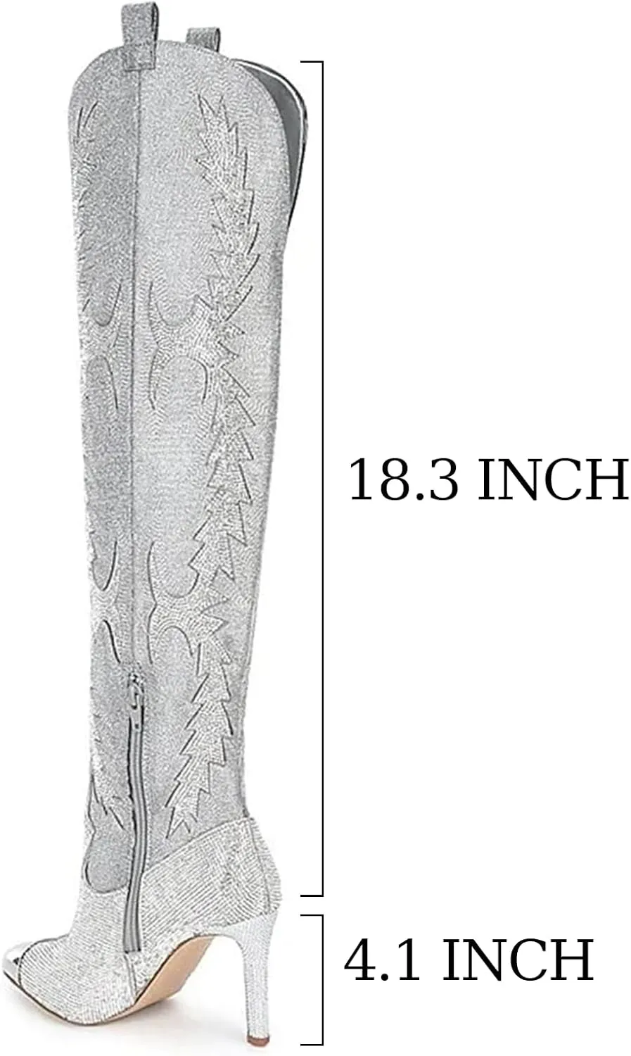 CKSNDLF Women's Western Cowboy Thigh High Boot Rhinestones Cowgirl Boots Glitter Sparkly Boots Over The Knee High Heel Pointed Toe Wedding Party Shoes