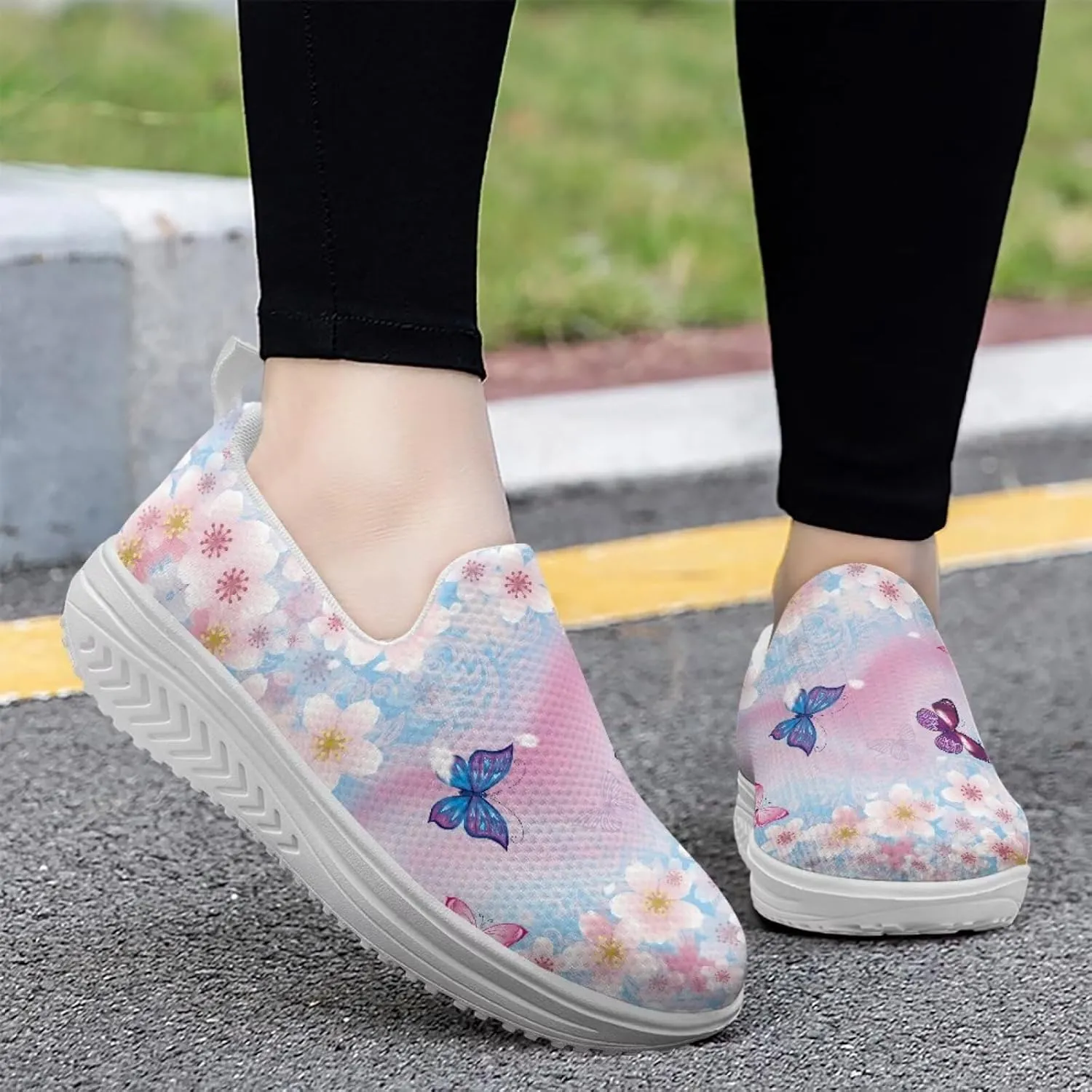 Coloranimal Platform Sneakers for Women Fashion Platform Loafers Slip On Shoes Womens Loafers High Top Athletic Sneakers Non Slip Ladies Jogging Shoes