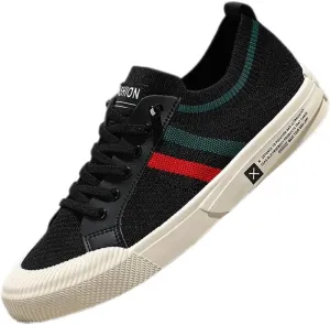 Comfortable Fashion Sneakers - Men's Casual Lace-Up Footwear with EVA Sole - Beige with Red/Green Strip Detail for Daily Use & Running