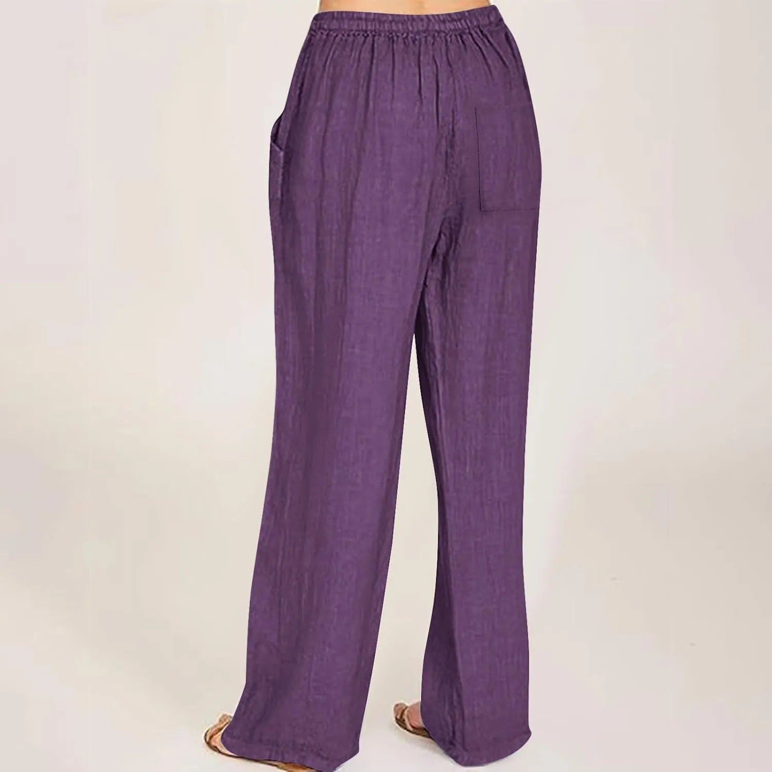 Cotton Linen Pants for Women Dressy Casual Trousers Loose Drawstring Waist Lounge Long Pants Pockets Summer Outfits