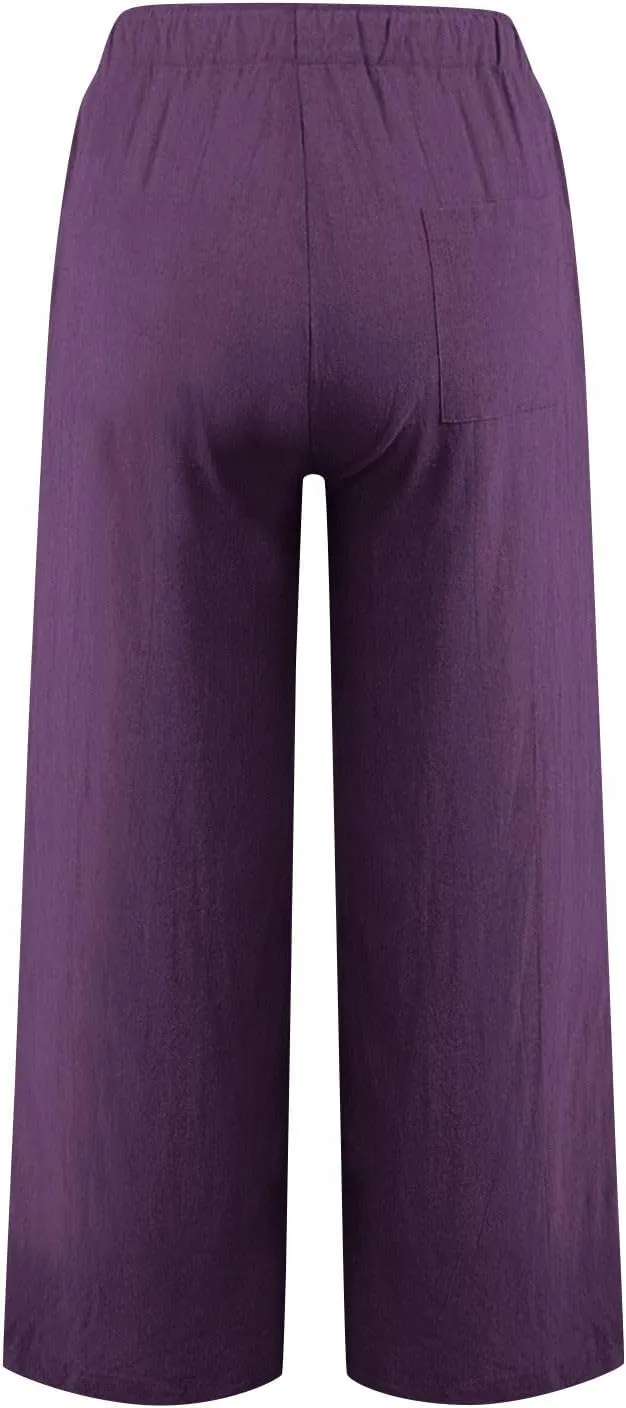 Cotton Linen Pants for Women Dressy Casual Trousers Loose Drawstring Waist Lounge Long Pants Pockets Summer Outfits