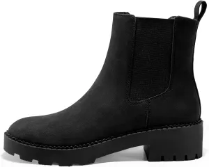 Coutgo Womens Platform Chunky Low Heel Slip on Chelsea Boots Suede Elastic Ankle Boots