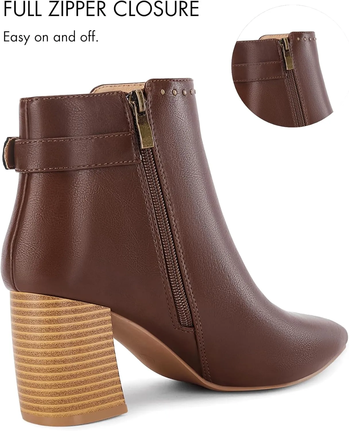 Coutgo Women's Pointed Toe Ankle Boots Chunky Stacked Heel Side Zipper Casual Fall Booties Shoes