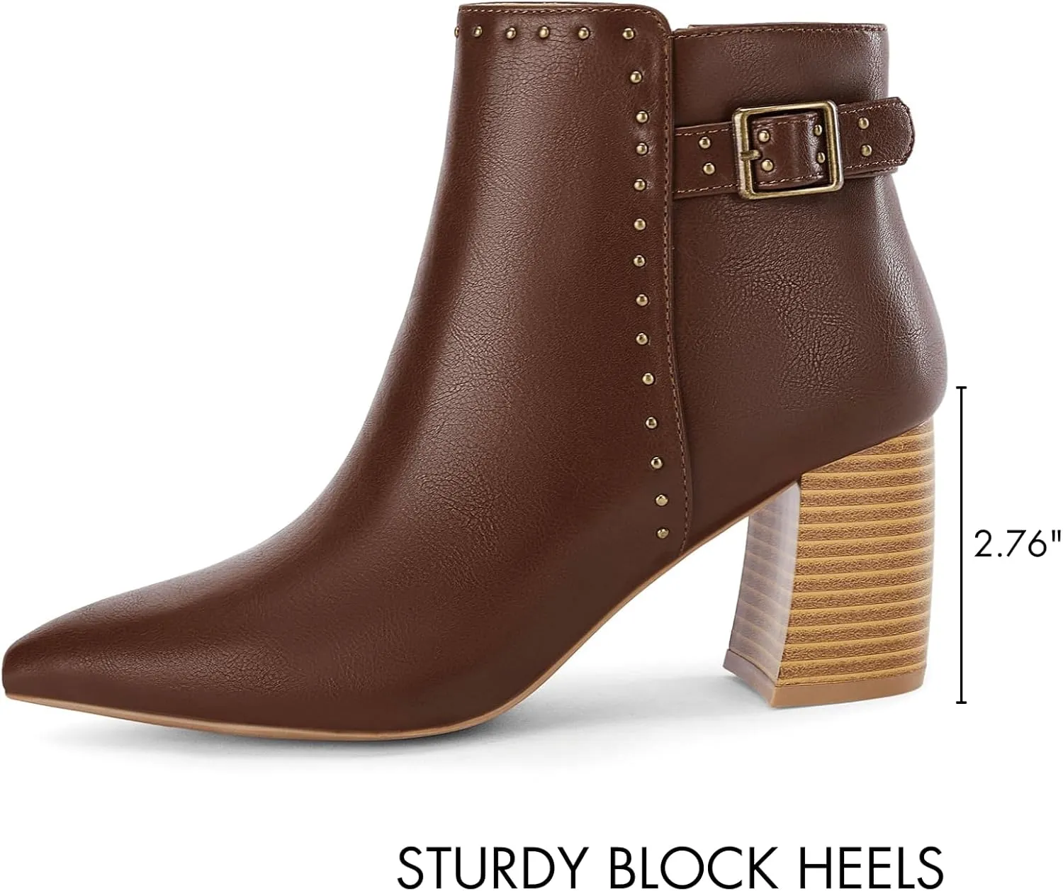 Coutgo Women's Pointed Toe Ankle Boots Chunky Stacked Heel Side Zipper Casual Fall Booties Shoes
