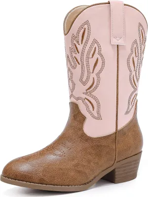 Cowgirl Boots for Little Girls Mid Calf Pointed Toe Kid Cowboy Boots Side Zipper Classic Embroidered Western Boots Horse Riding Shoes Party for Toddler Little Big Kids