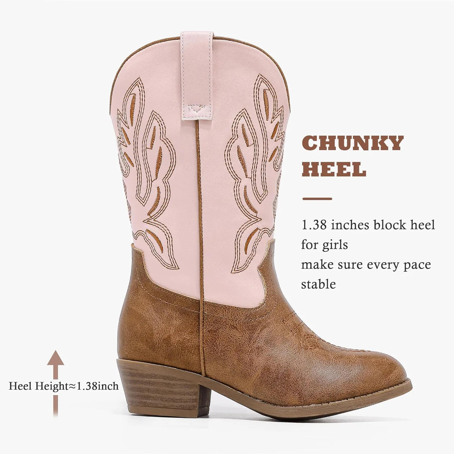Cowgirl Boots for Little Girls Mid Calf Pointed Toe Kid Cowboy Boots Side Zipper Classic Embroidered Western Boots Horse Riding Shoes Party for Toddler Little Big Kids
