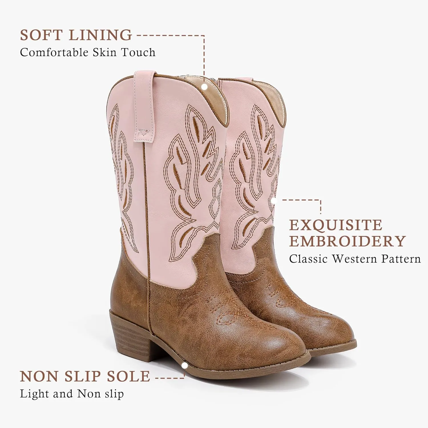 Cowgirl Boots for Little Girls Mid Calf Pointed Toe Kid Cowboy Boots Side Zipper Classic Embroidered Western Boots Horse Riding Shoes Party for Toddler Little Big Kids