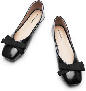 C.Paravano Women's Flats with Bowknot | Comfortable Square Toe Ballet Flats | Casual Slip On Flat Shoes | Women Dress Shoes for Walking Wedding Work Office