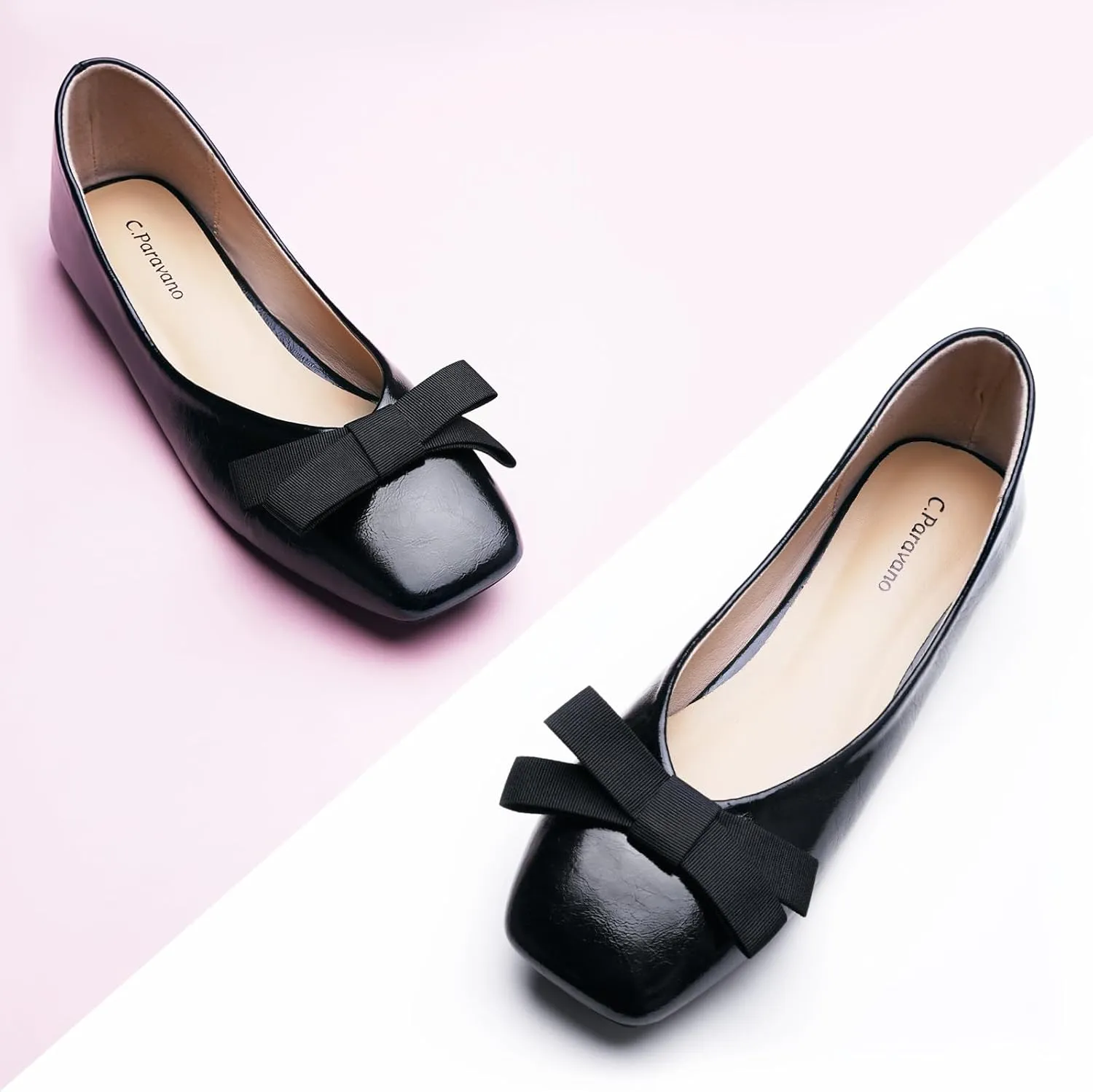 C.Paravano Women's Flats with Bowknot | Comfortable Square Toe Ballet Flats | Casual Slip On Flat Shoes | Women Dress Shoes for Walking Wedding Work Office