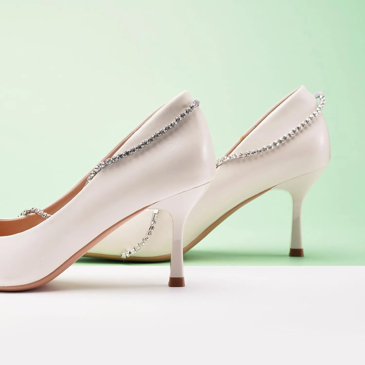 C.Paravano Women's Pumps | Crystal Chain Heels | Pointed Toe Kitten Heel | Comfortable Dress Shoes | Elegant Party Wedding Designer Shoes