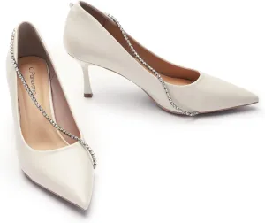 C.Paravano Women's Pumps | Crystal Chain Heels | Pointed Toe Kitten Heel | Comfortable Dress Shoes | Elegant Party Wedding Designer Shoes