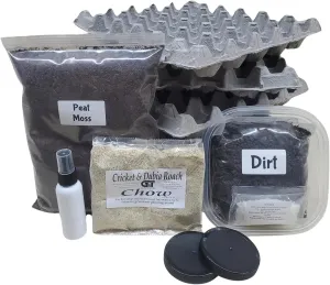 Cricket Breeding Kit: Includes Egg Flats, Peat Moss, Feed, Water Crystals, Spray Bottle, Breeding Container & Lids, Plus Calcium Sample