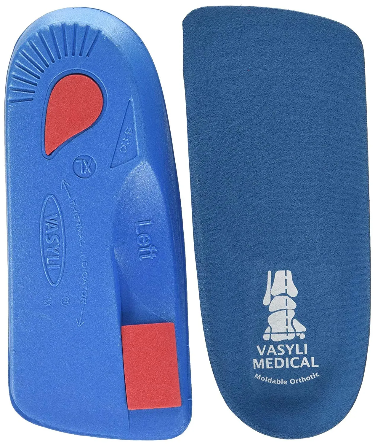 Custom 3/4 Length Insoles, Blue, Medium, Fast & Effective Pain Relief, Customized Biomechanical Alignment, Medium Density, General Orthotic Needs, Everyday Walking Shoes, Heat Moldable