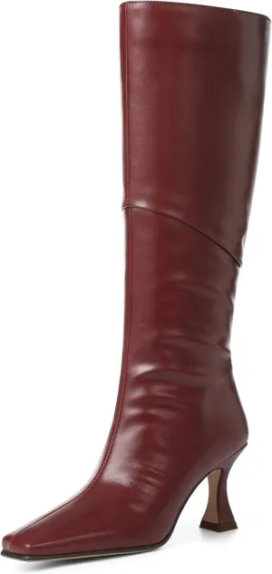 CYNLLIO Knee High Boots Women Square Toe Kitten High Heel Tall Boots Fashion Side Zipper Stiletto Heel Long Boots