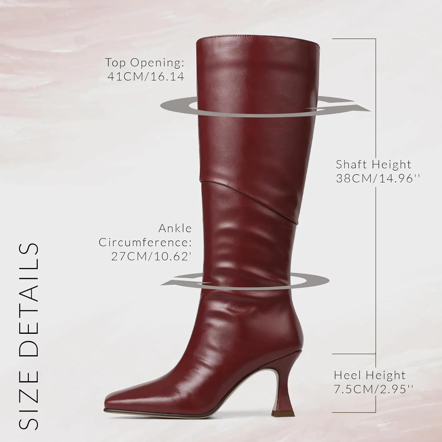 CYNLLIO Knee High Boots Women Square Toe Kitten High Heel Tall Boots Fashion Side Zipper Stiletto Heel Long Boots