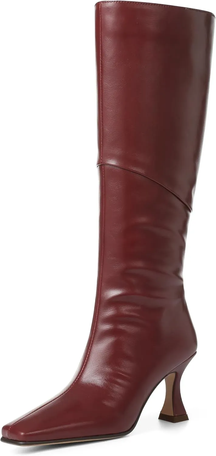 CYNLLIO Knee High Boots Women Square Toe Kitten High Heel Tall Boots Fashion Side Zipper Stiletto Heel Long Boots