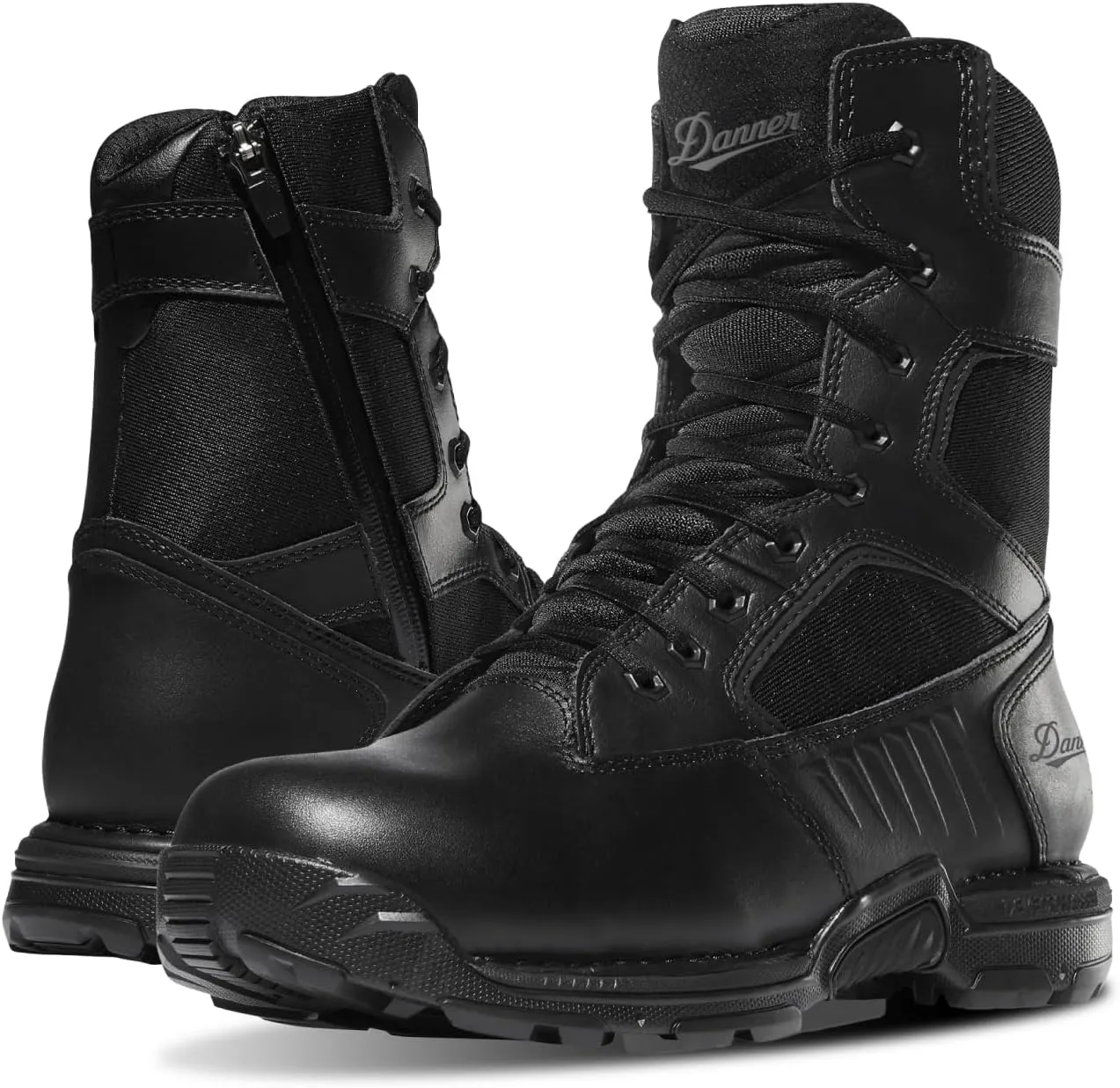 Danner Striker Bolt Side-Zip Waterproof Black Tactical Boots for Men - Lightweight, PU-Coated Polishable Leather & Nylon with Slip-Resistant Outsole