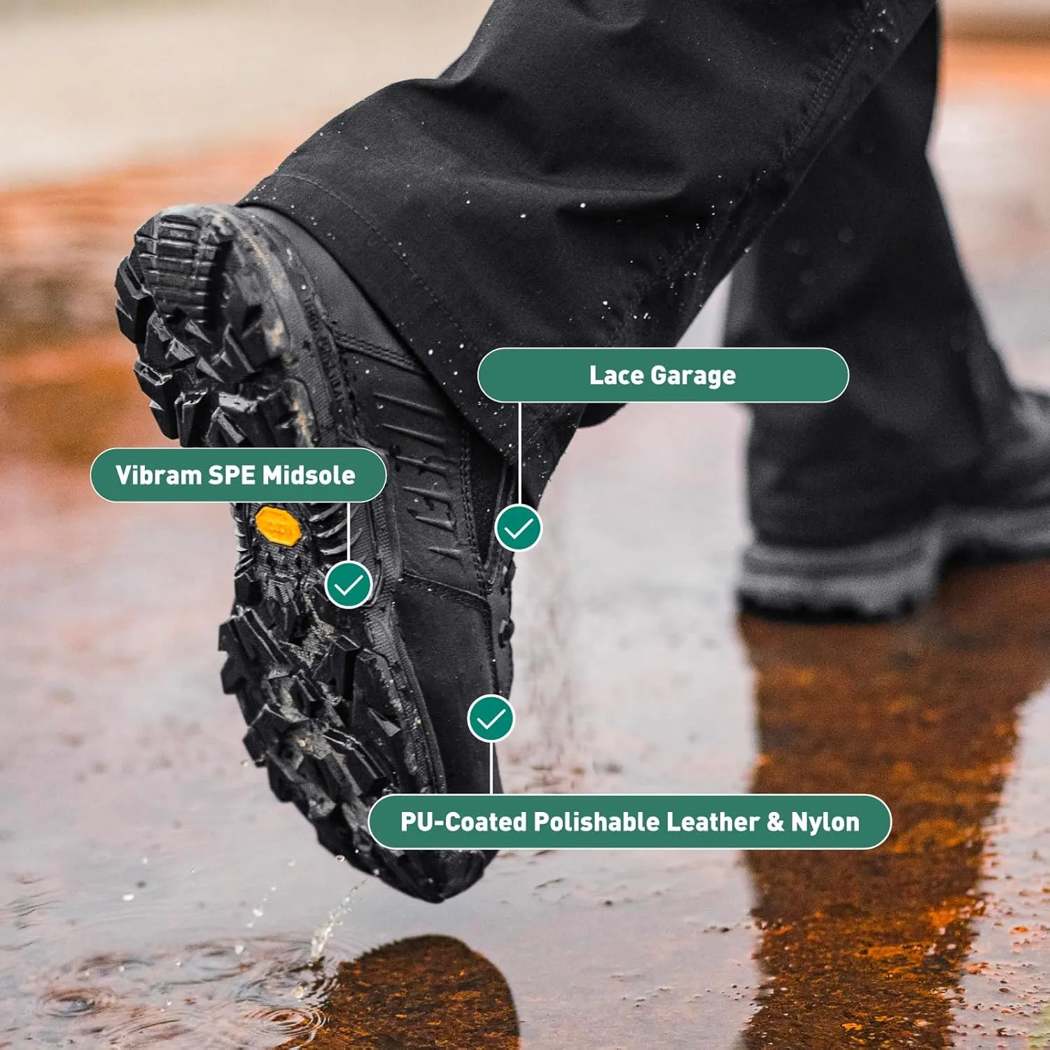 Danner Striker Bolt Side-Zip Waterproof Black Tactical Boots for Men - Lightweight, PU-Coated Polishable Leather & Nylon with Slip-Resistant Outsole