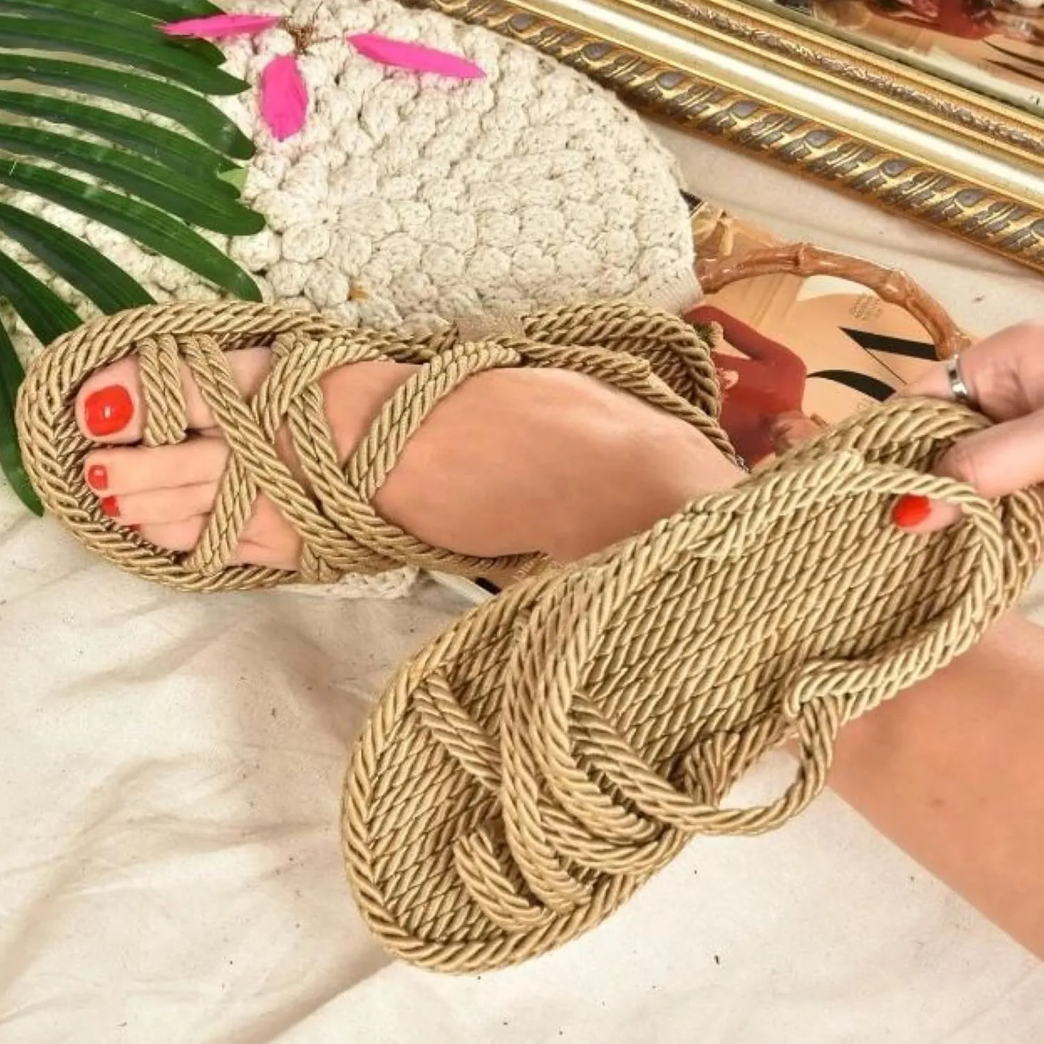 Derimi'O Strappy Sandals - Elegant Braided Sandals for Women - Stylish Strap Sandals for Women - Comfortable and Durable Rope Sandals for Women - Perfect for Casual and Dressy Occasions
