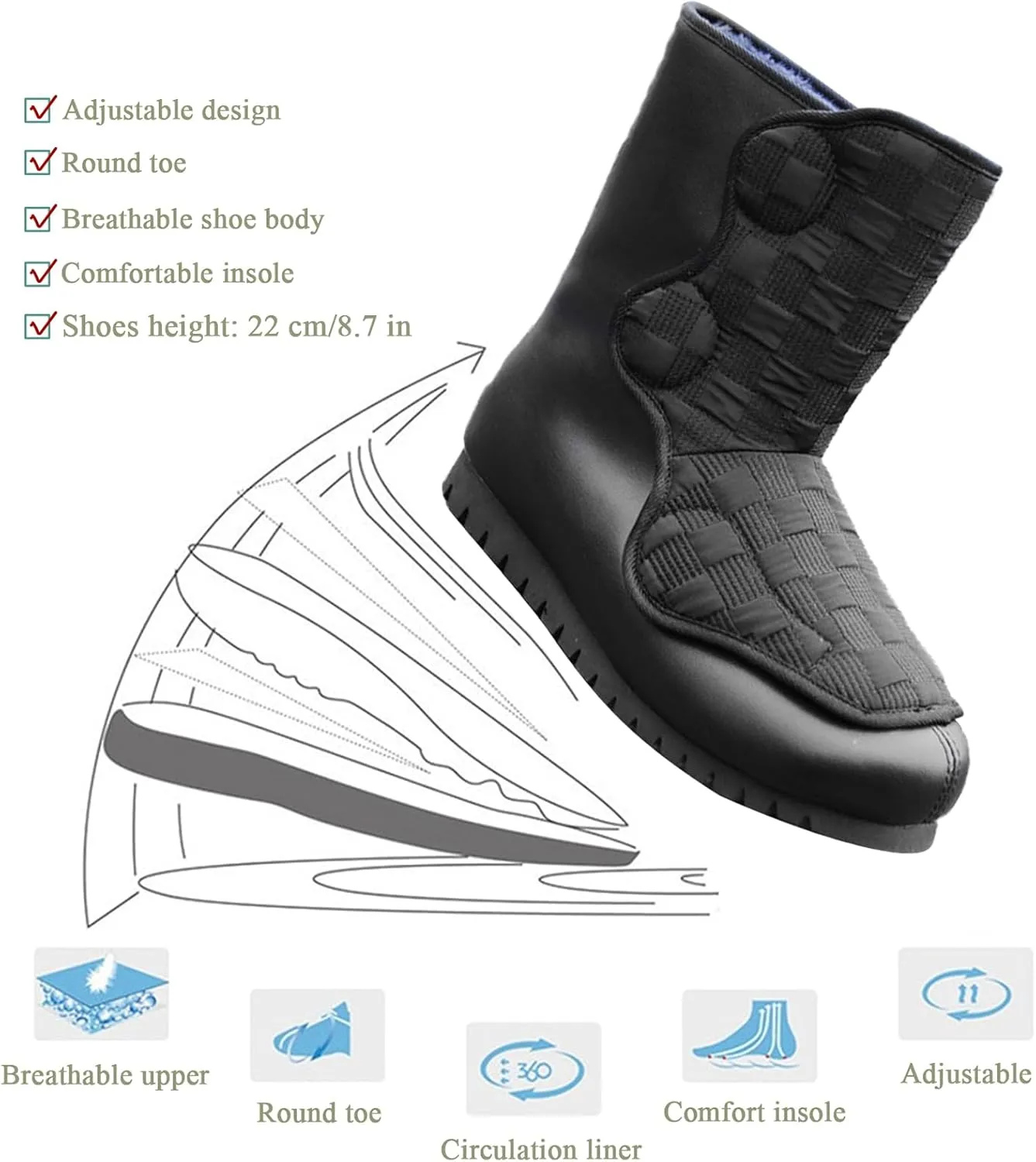 Diabetic Winter Boots for Men Women Extra Wide Slip on Adjustable Walking Shoes with Warm Comfortable Plush Lining Winter Boots for Edema Feet