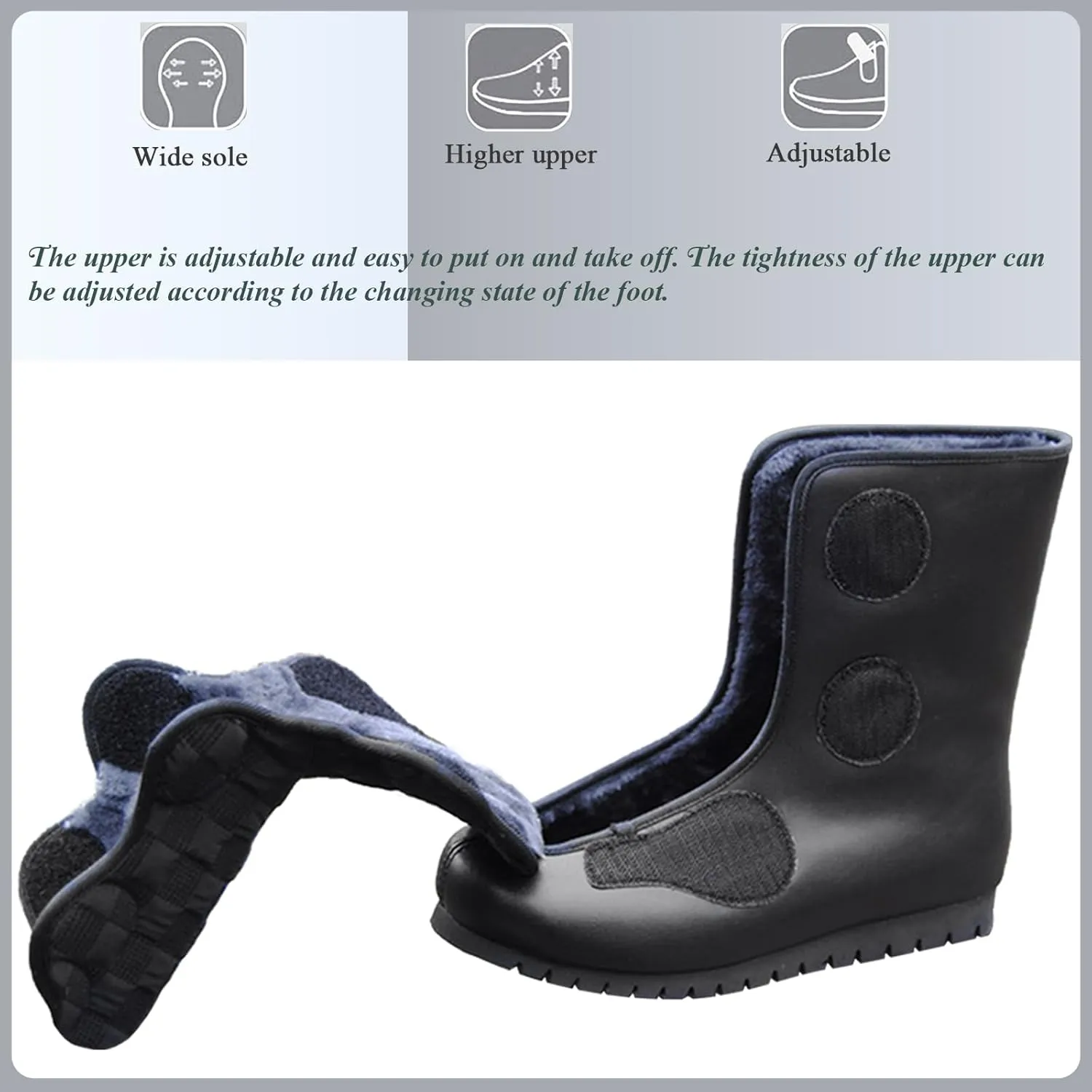 Diabetic Winter Boots for Men Women Extra Wide Slip on Adjustable Walking Shoes with Warm Comfortable Plush Lining Winter Boots for Edema Feet