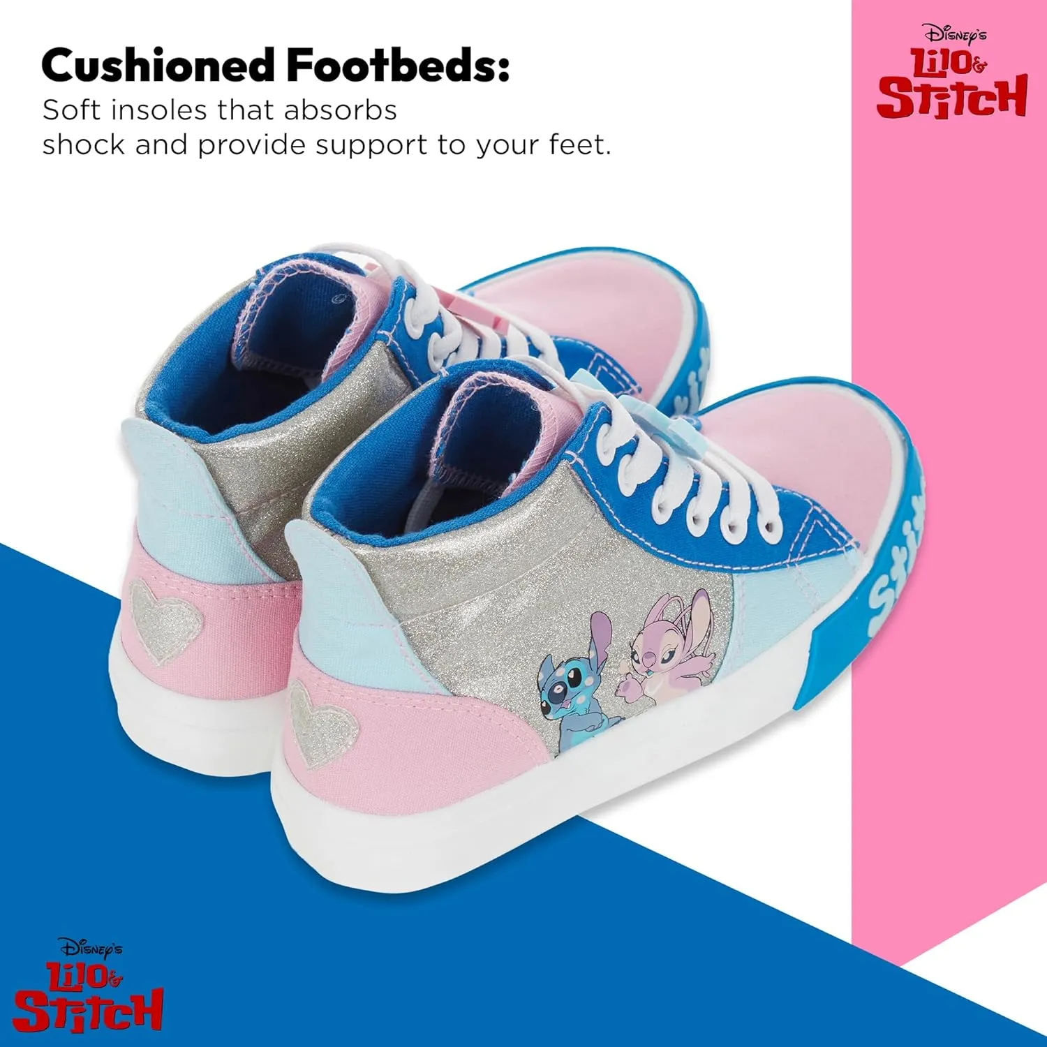 Disney Girls Lilo & Stitch Sneakers - Lilo and Stitch High Top Athletic Shoes - Lilo and Stitch High Top Lace Up Sneakers