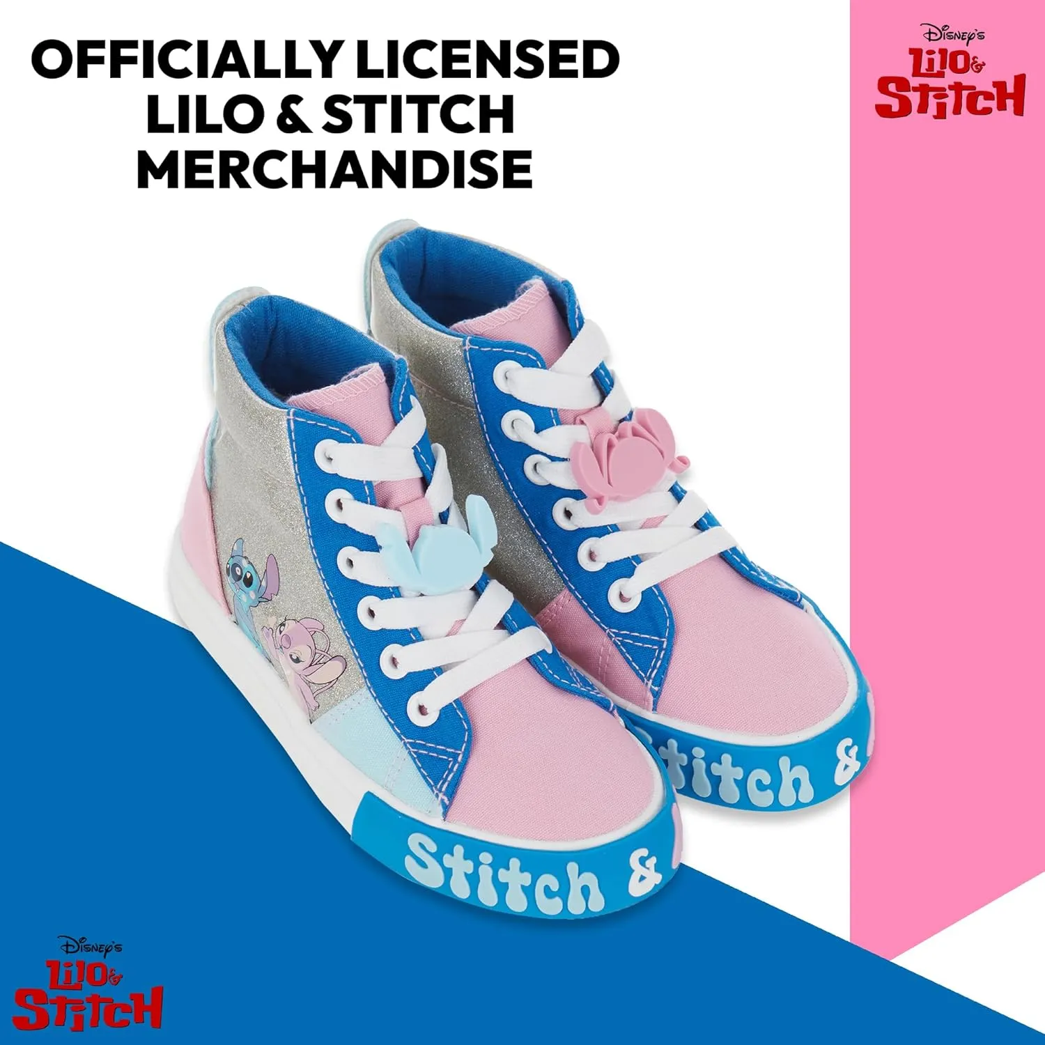 Disney Girls Lilo & Stitch Sneakers - Lilo and Stitch High Top Athletic Shoes - Lilo and Stitch High Top Lace Up Sneakers