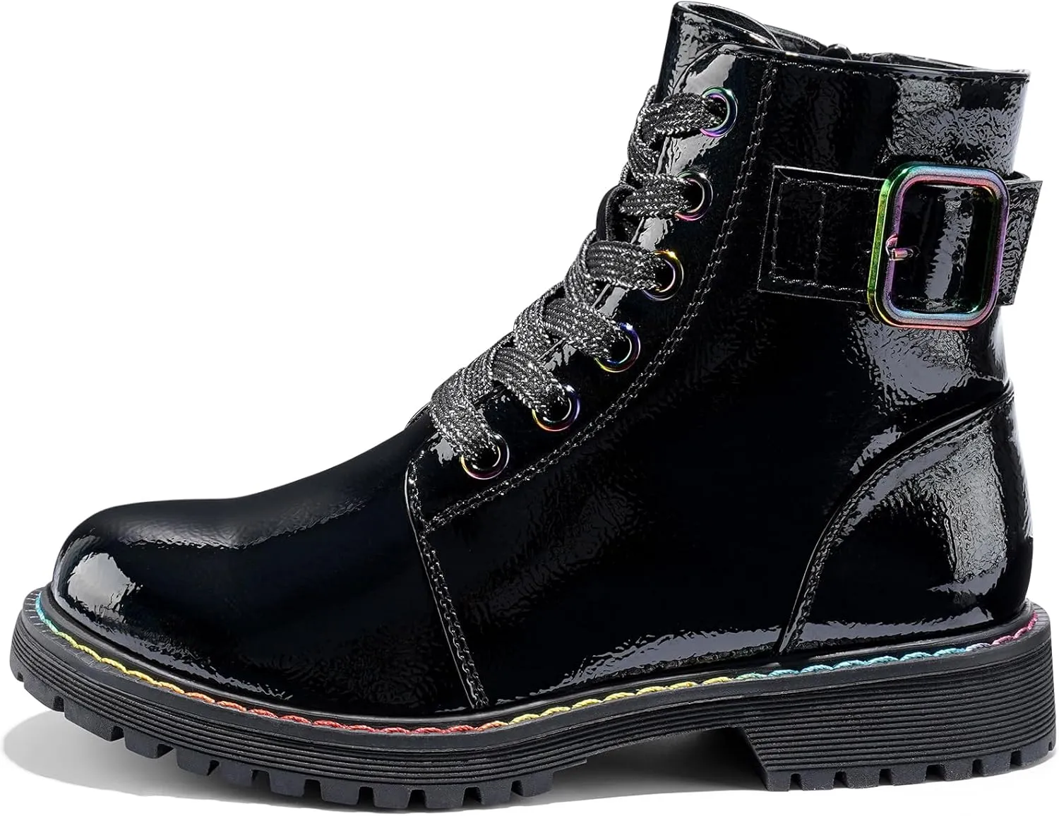 Dodow Girls Ankle Boots Glitter Combat Booties Zipper Lace Up Winter Dress Boots for Little Kid Big Kid