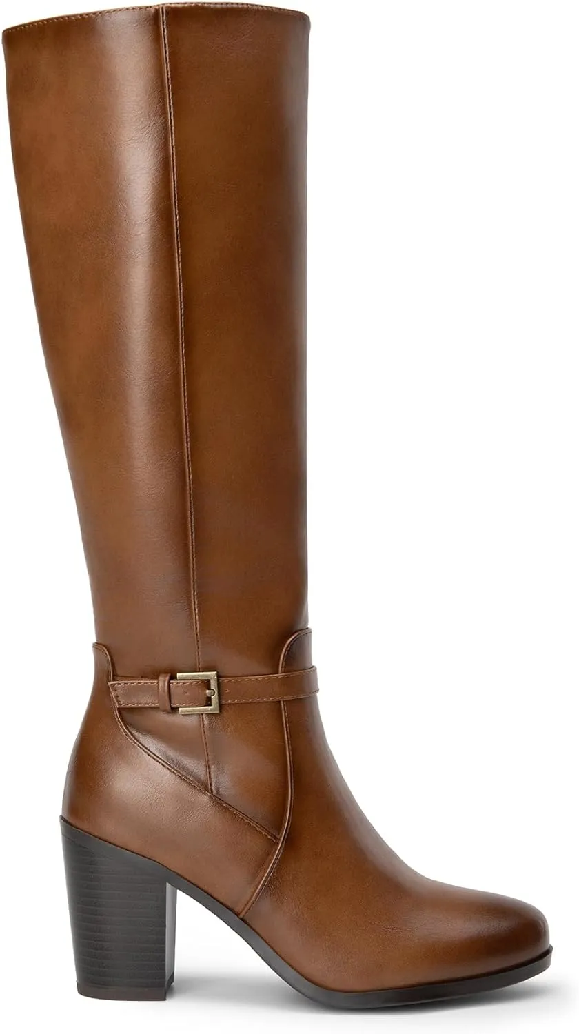 DREAM PAIRS Women's Knee-High Boots Comfortable Chunky Block Heel Riding Boots Fall Boots Pointed Toe Side Zipper Suede Tall Boots