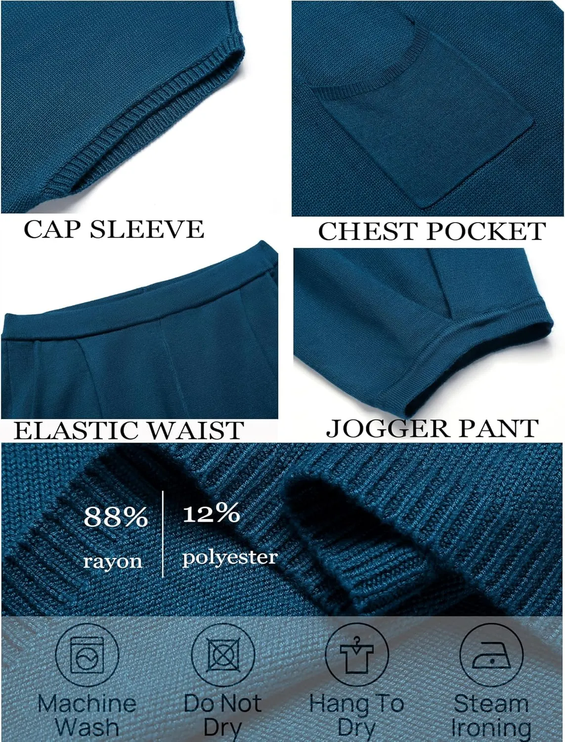 Ekouaer Two Piece Outfits Lounge Sets for Women Sweater Sets Knit Short Sleeve Tops Jogger Pants Matching Tracksuit