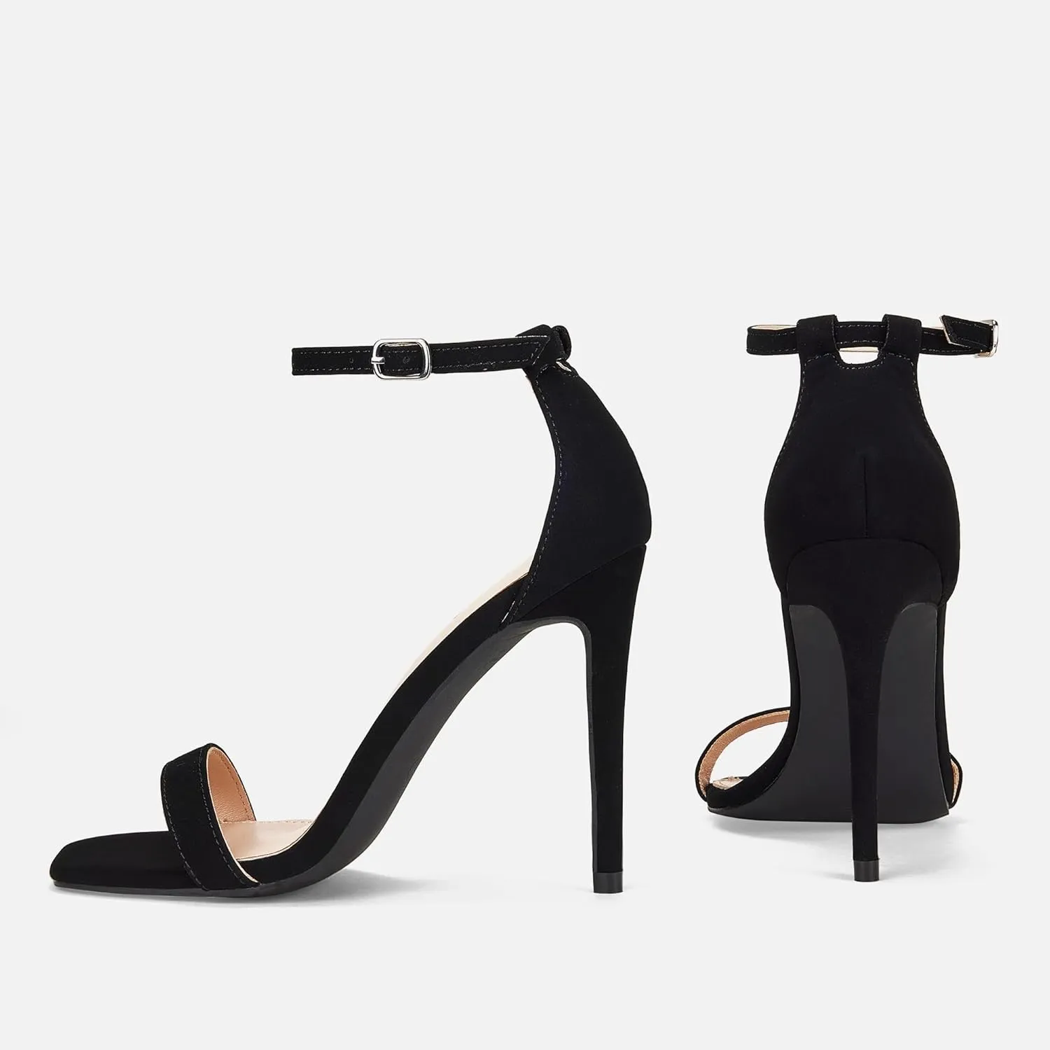 Elisabet Tang Women's Stiletto Heels Square Open Toe Ankle Strap High Heeled Sandals 4 Inch Comfort Sexy Dressy Shoes