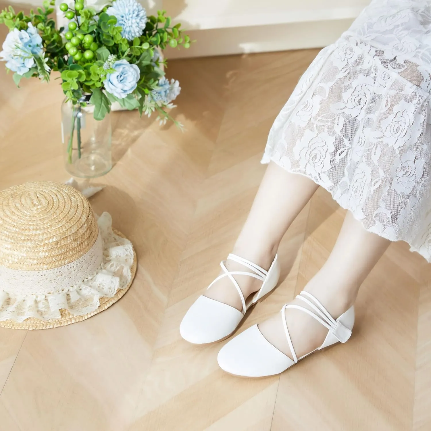 ESTINE Toddler/Little Kid Girls Dress Mary Jane Flats Flowers Fashion Princess Ballet Shoes