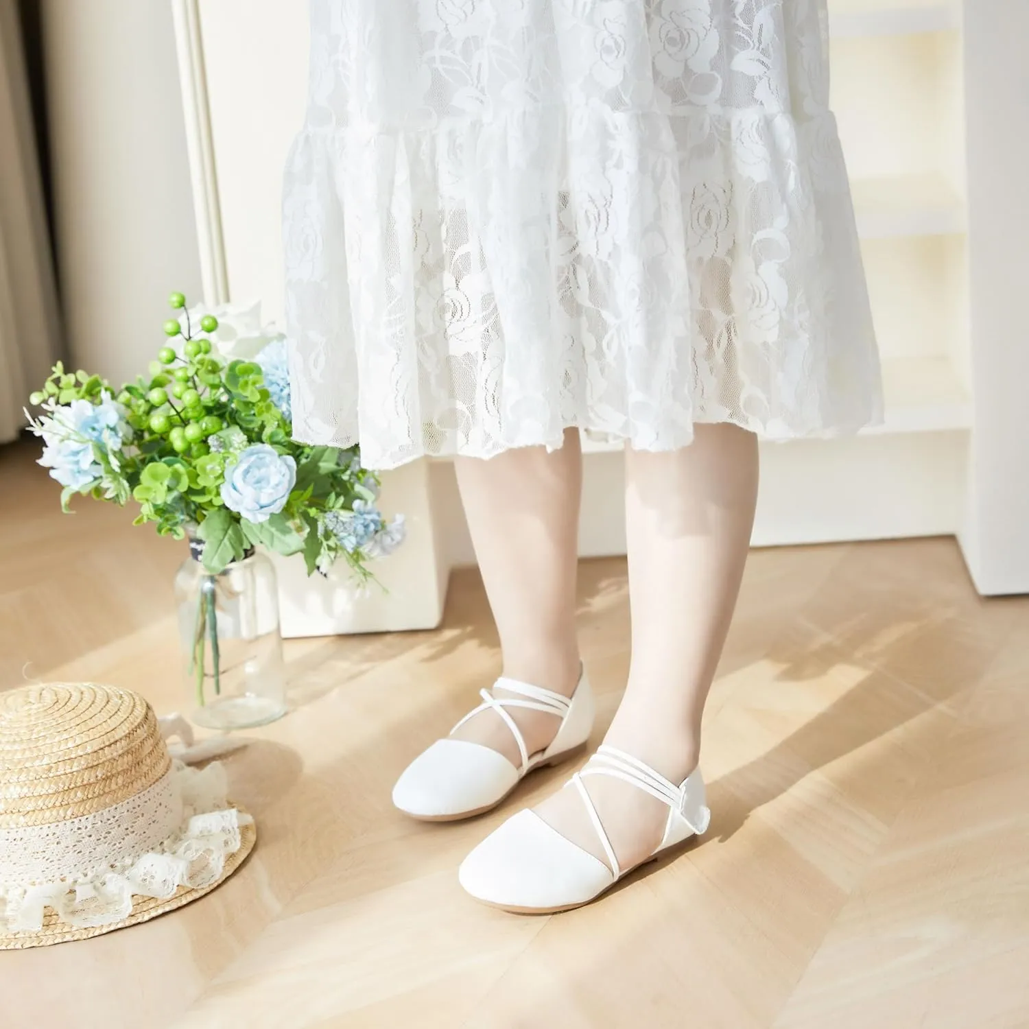 ESTINE Toddler/Little Kid Girls Dress Mary Jane Flats Flowers Fashion Princess Ballet Shoes