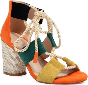 Feinlina Women Colorful Fashion Causal Shoes Suede Cute Sandals Lace up Cross Ankle Strap Comfortable Block Heel