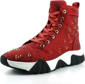 FI-2412 Rhinestone Spikes High Top Sneakers