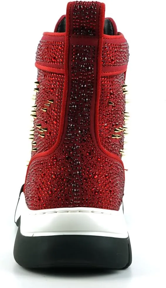 FI-2412 Rhinestone Spikes High Top Sneakers