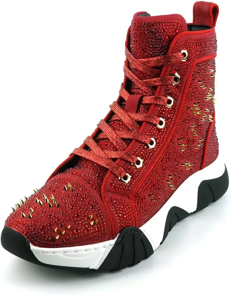 FI-2412 Rhinestone Spikes High Top Sneakers