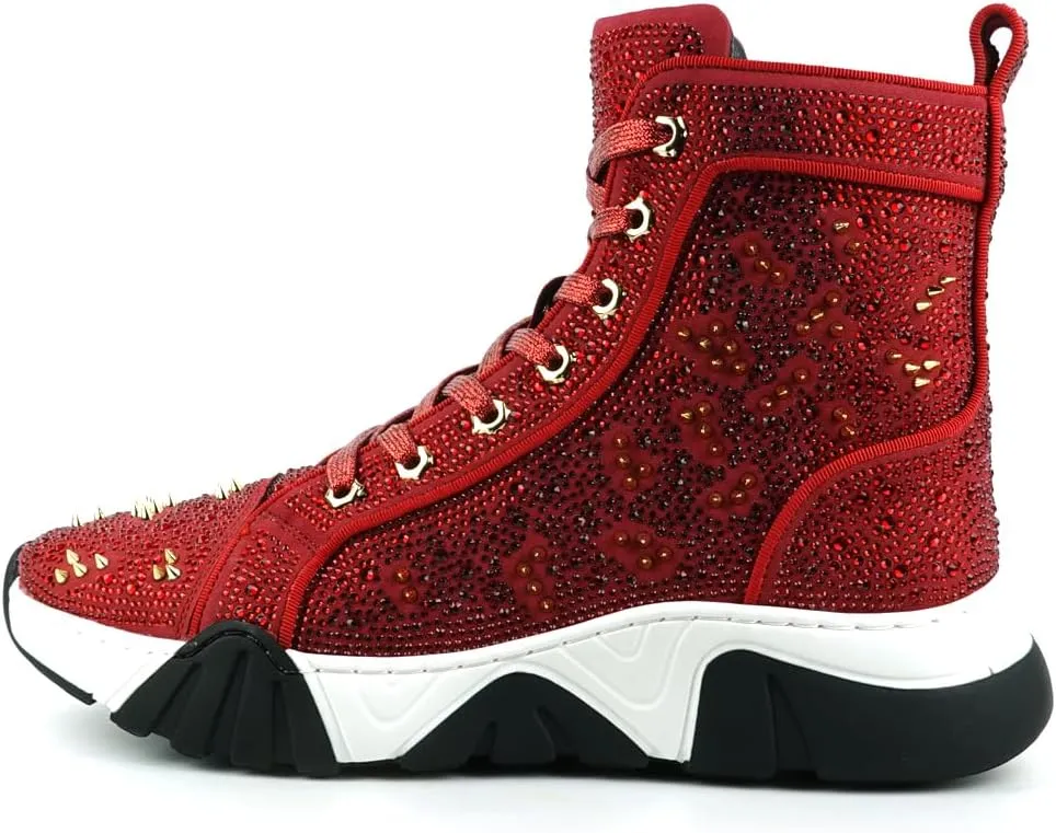 FI-2412 Rhinestone Spikes High Top Sneakers
