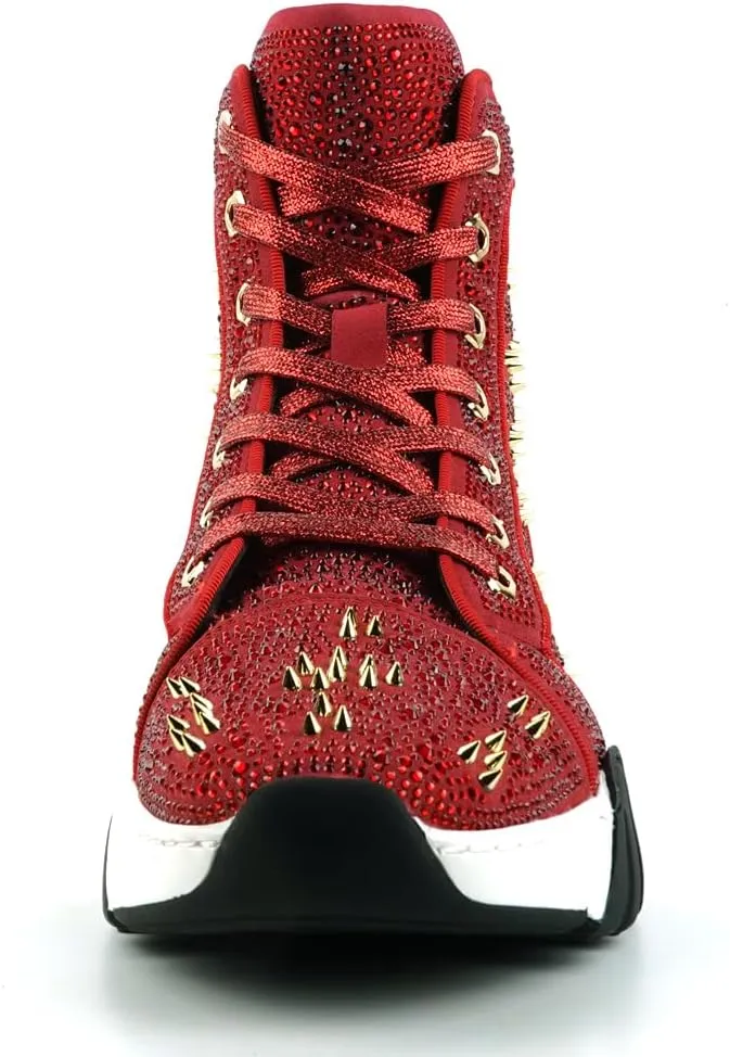 FI-2412 Rhinestone Spikes High Top Sneakers