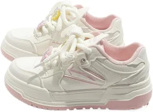 Fish Lace-Up with Cloudy Chunky Heel Sneakers for Women - Kawaii Cute Trendy Ins Style with Blue & Yellow Color Block, Korean, Perfect for Student Travel & Instagram Photos