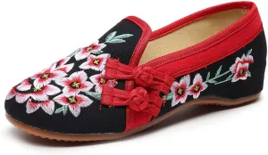 Floral Embroidered Shoes for Women Comfortable Round Toe Slip On Loafer Casual Ballet Flats Women's Handmade Flower Flat Shoes