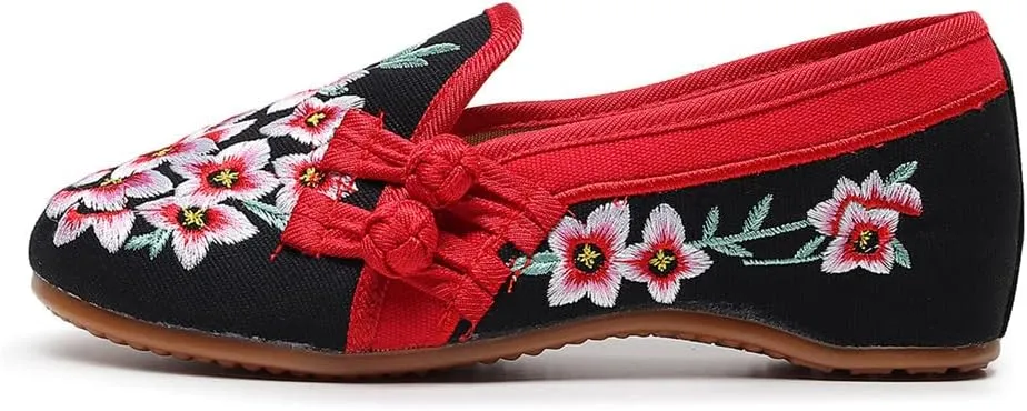 Floral Embroidered Shoes for Women Comfortable Round Toe Slip On Loafer Casual Ballet Flats Women's Handmade Flower Flat Shoes
