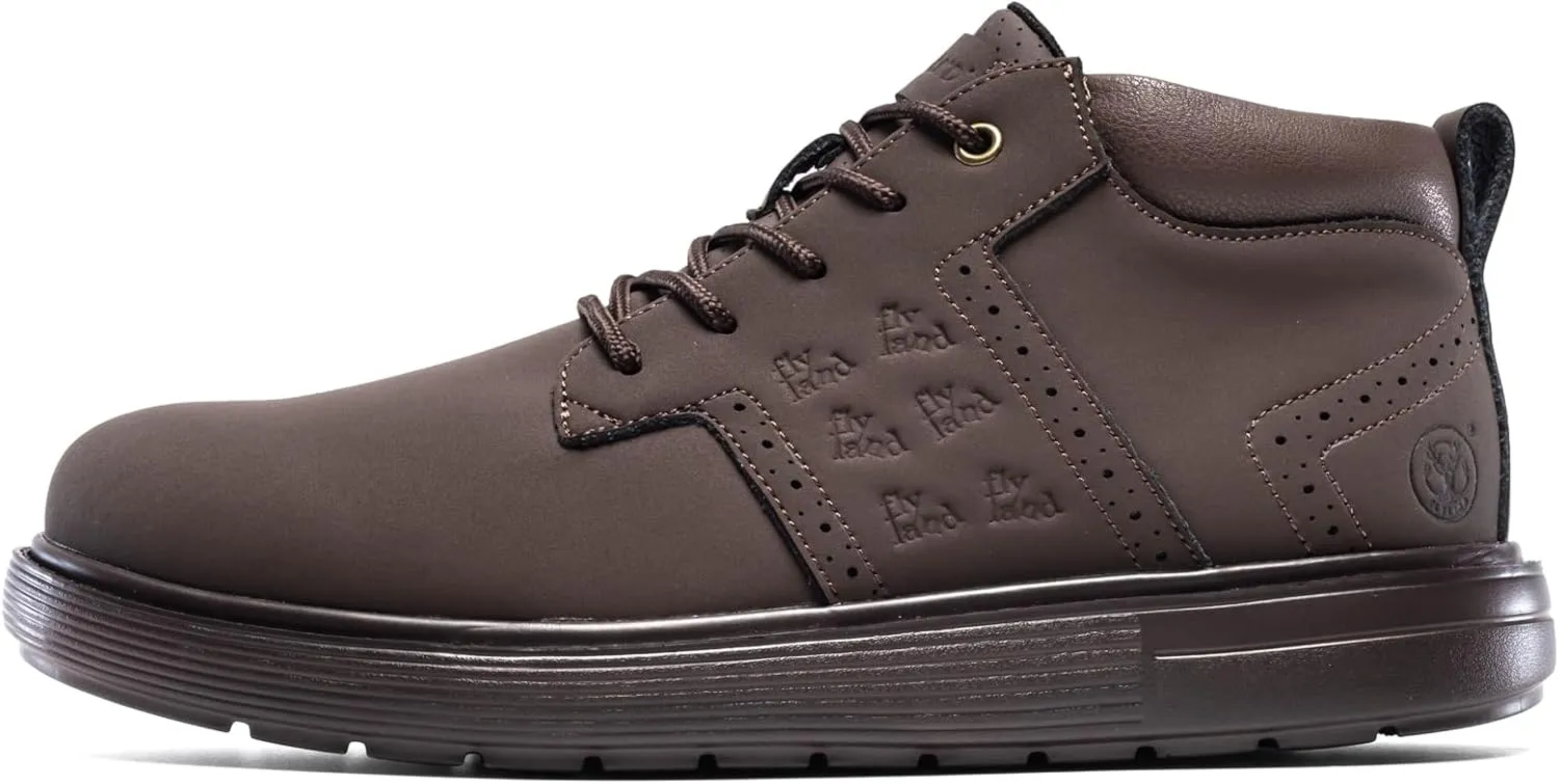 FLYLAND Men's Fashion Sneakers Chukka Boots Lace Up Leather Ankle Dress Boot Lightweight Walking Driving Shoes
