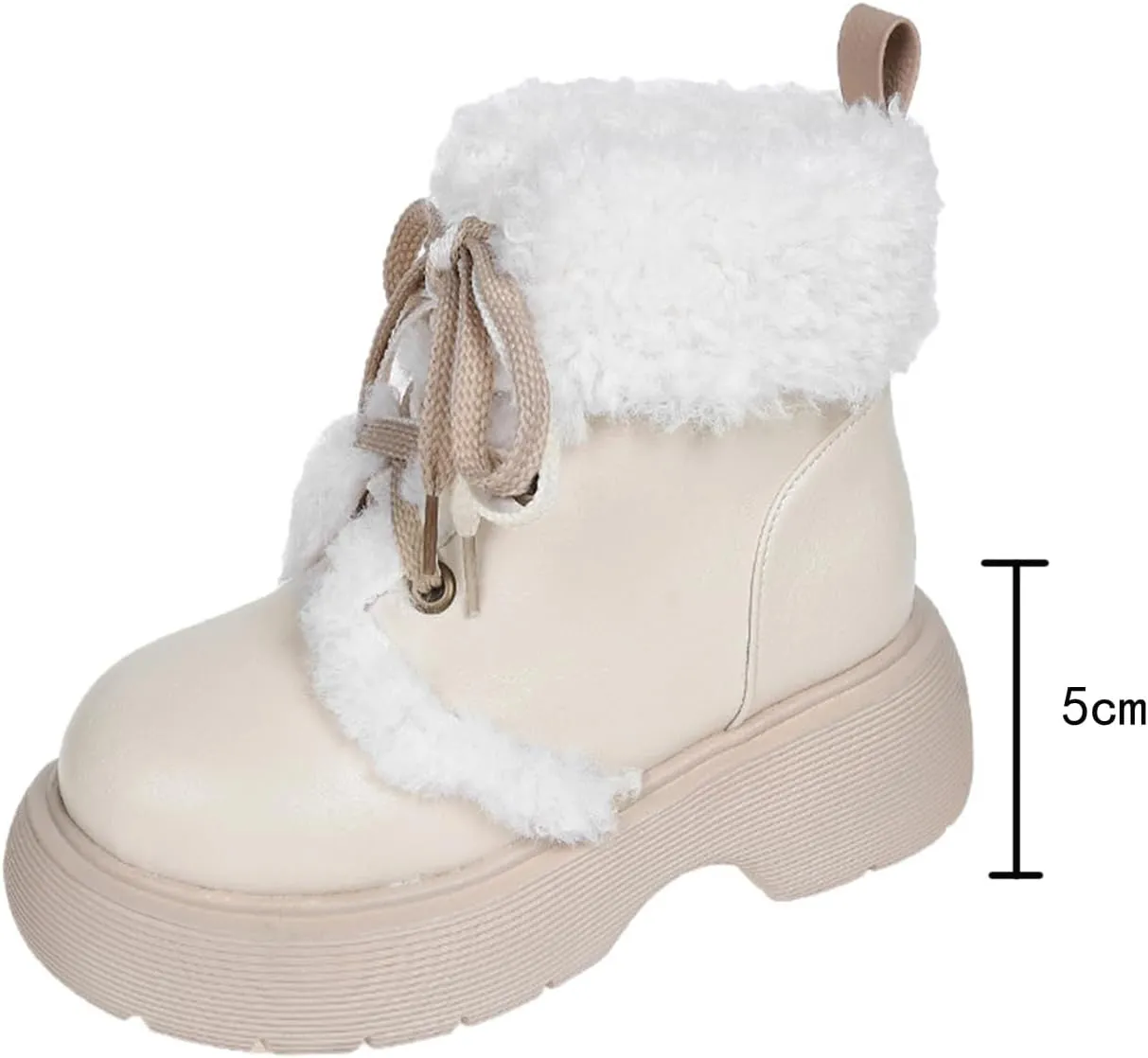 Front Lace-Up Raw Edge Plush Snow Boots, Short Plush Lining Warm Short Boots Leather Stitching Casual Boots Waterproof and Non-Slip Winter Boots