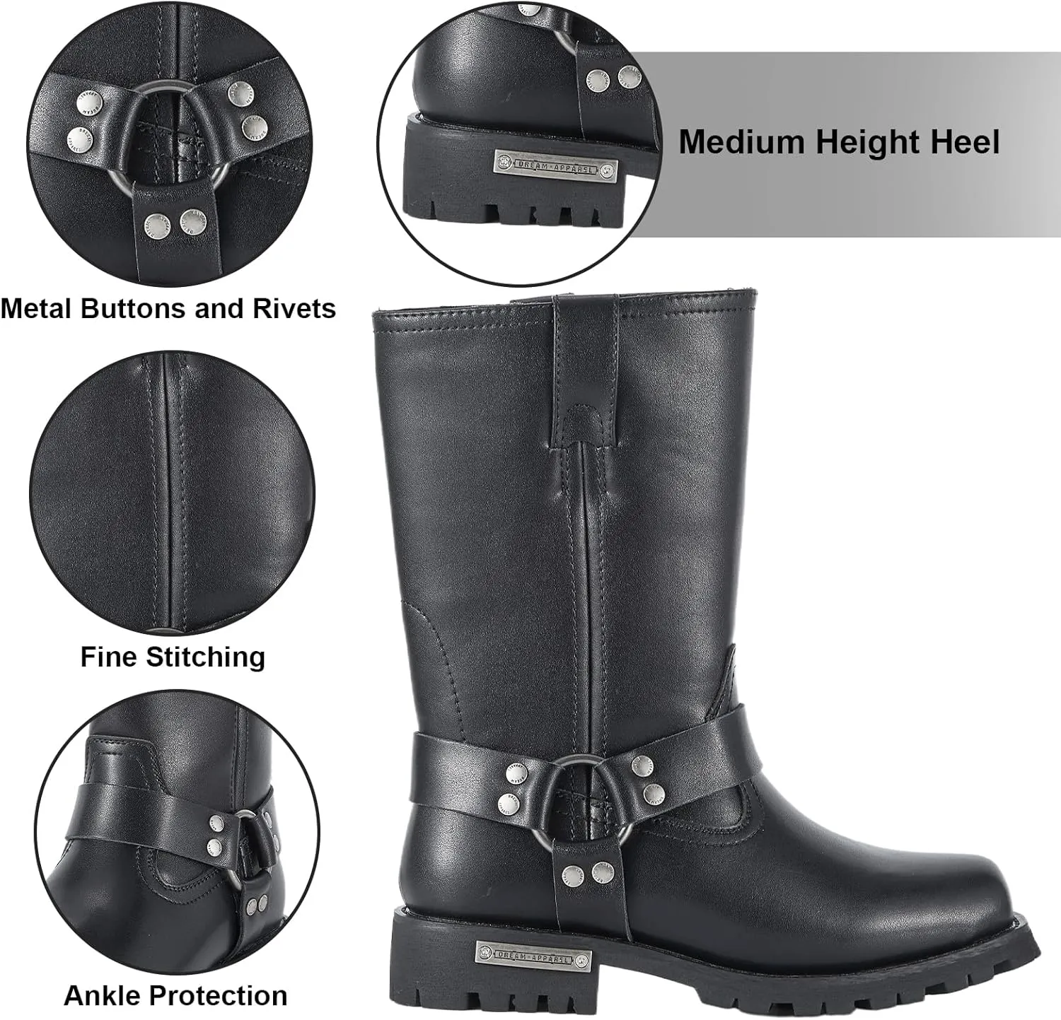 GARGOYLE BELLS Women's Leather Motorcycle Boots Cycling Boots Waterproof Non-slip Casual Boots Mid Calf
