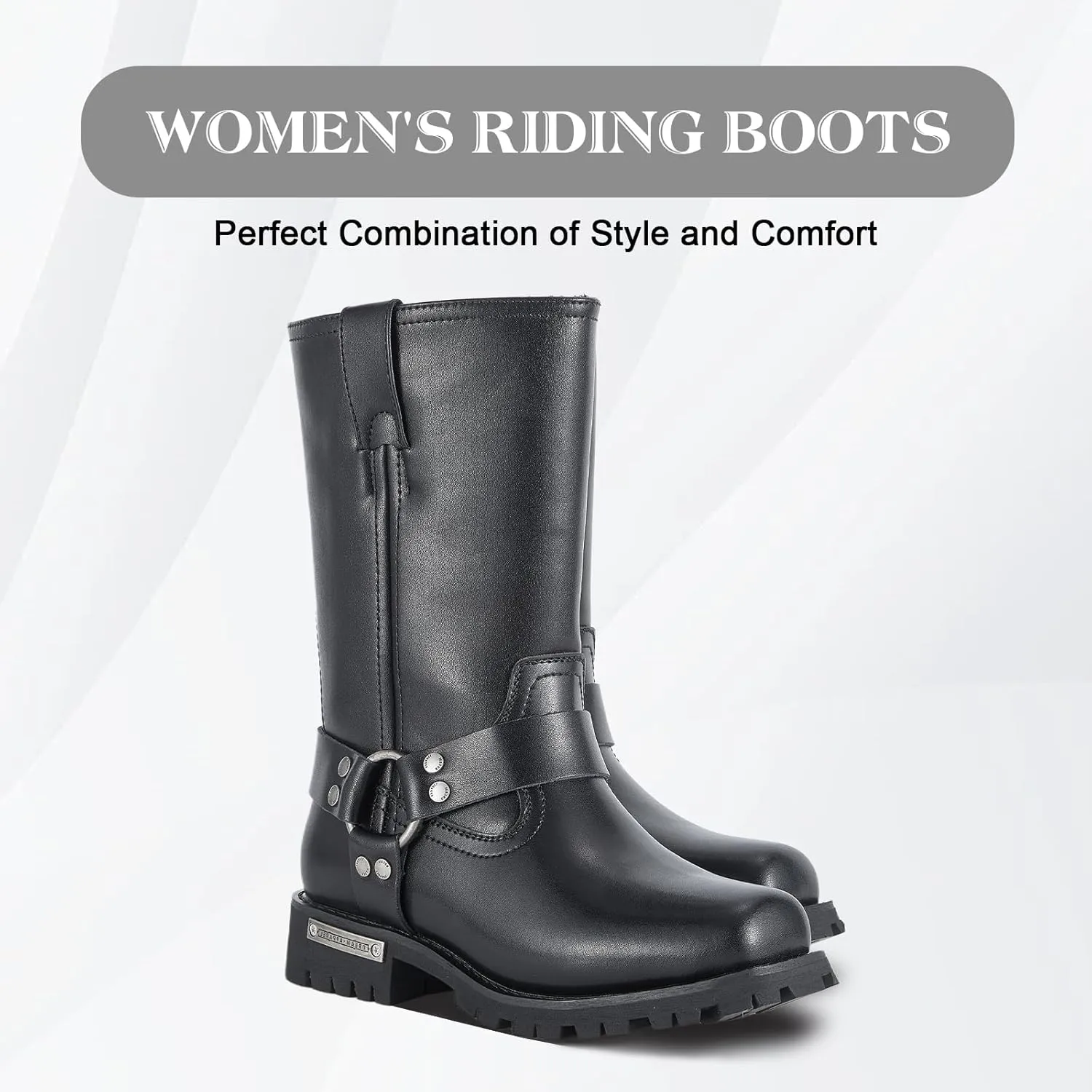 GARGOYLE BELLS Women's Leather Motorcycle Boots Cycling Boots Waterproof Non-slip Casual Boots Mid Calf