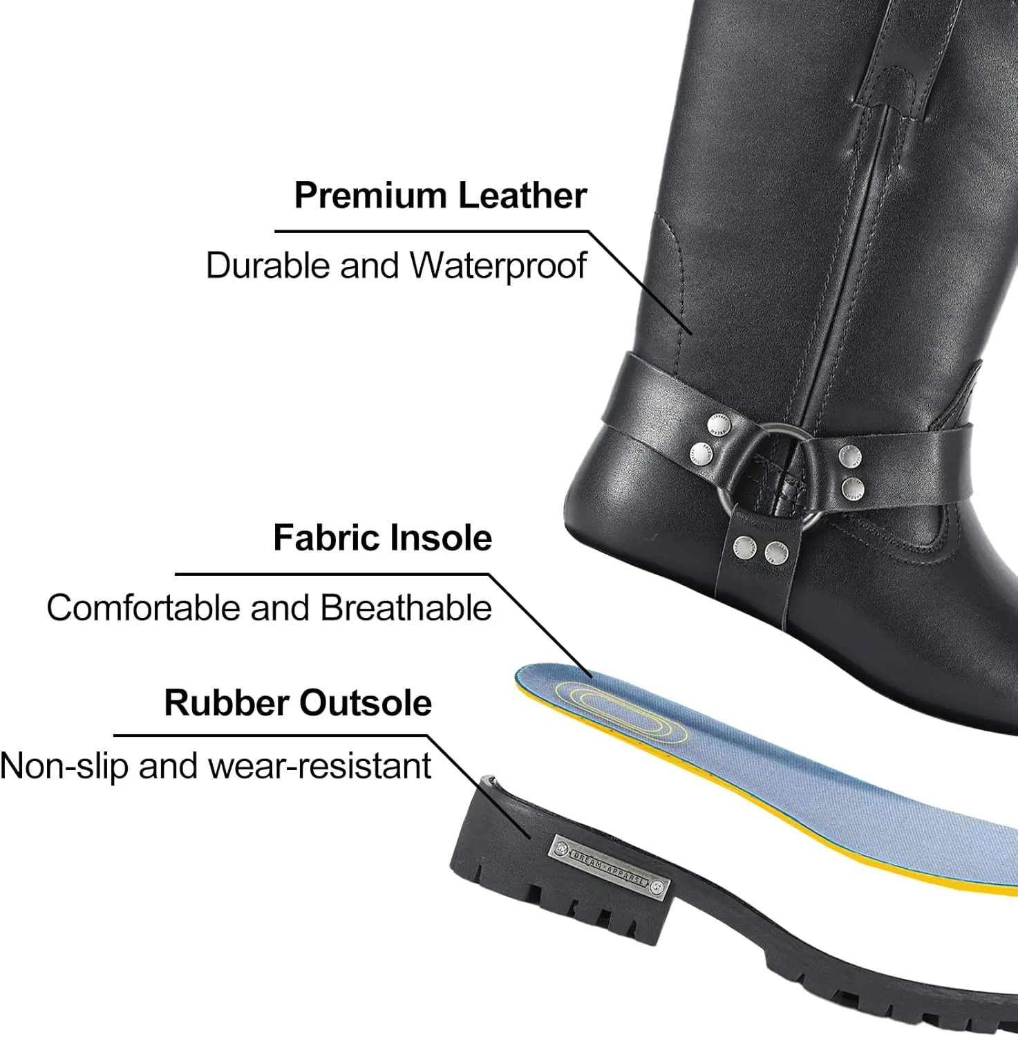 GARGOYLE BELLS Women's Leather Motorcycle Boots Cycling Boots Waterproof Non-slip Casual Boots Mid Calf